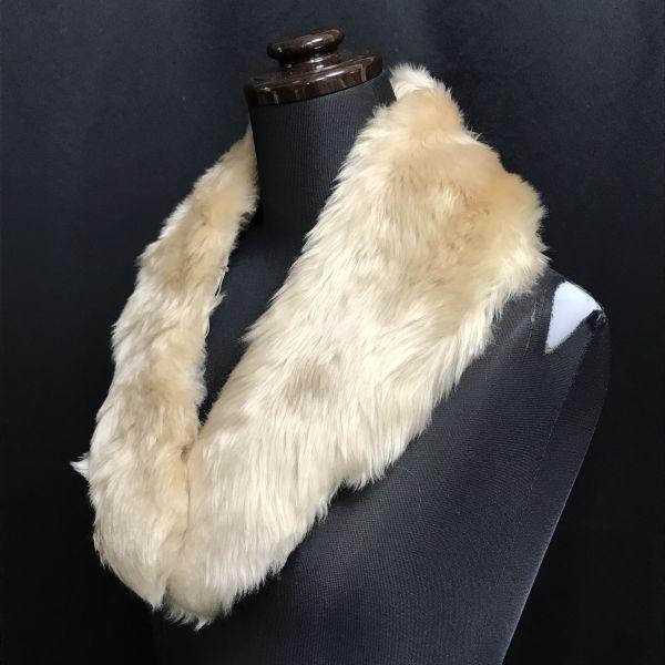England Made Sheepskin Fur Tippet Muffler 76cm Width 6-9cm Beige Clip Type(USED)