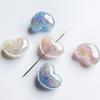 Iridescent Peach Heart Crackle Beads for DIY Jewelry Making