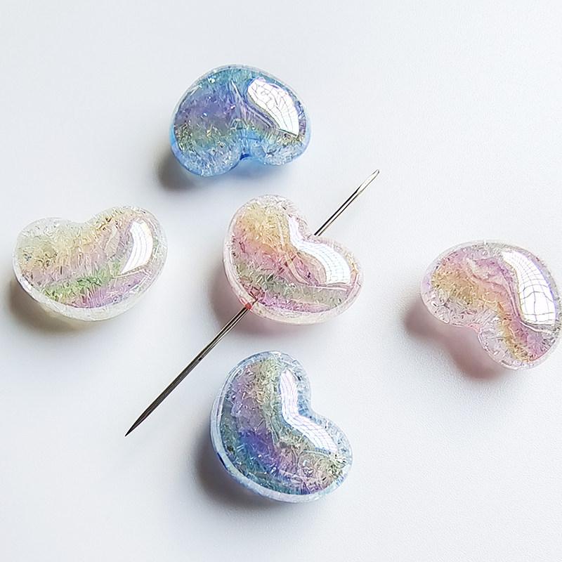 Iridescent Peach Heart Crackle Beads for DIY Jewelry Making
