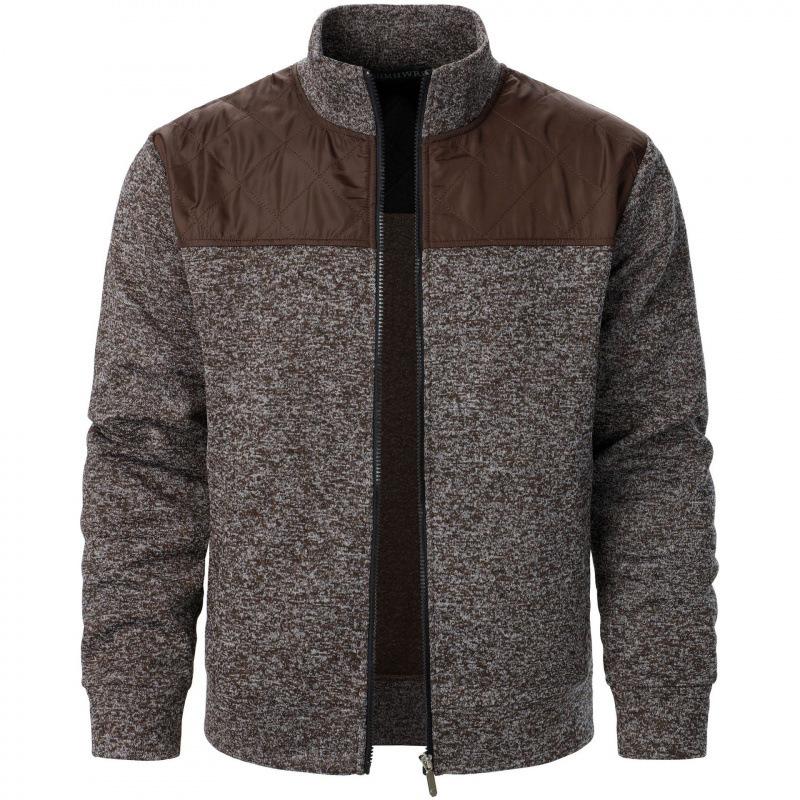 Men's Zipper Cardigan Jacket Casual Loose Top New  Sweater Autumn and Winter Splicing