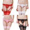 Women's Sexy Lace Bow Faux Pearl Open Crotch Stockings Suspenders Garter Belts