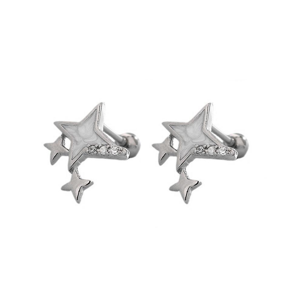 Four-Pointed Star Stud Earrings Women'S Suit Creative Diamond-Encrusted Shell Sea Star Necklace Ice Cream White Zircon Star Ring