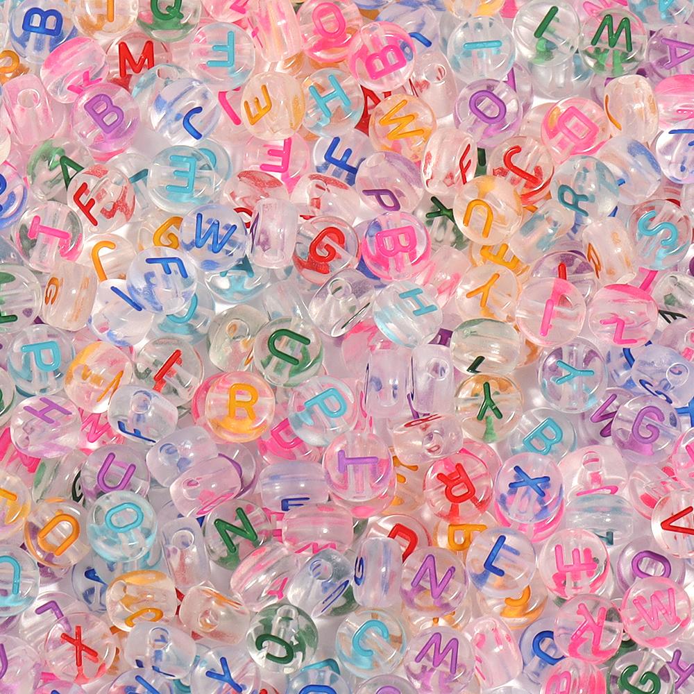 100pcs 7mm Colored Acrylic Alphabet Beads Mixed A-Z Letter Flat Round Loose Beads For Jewelry Making DIY Charm Bracelet Necklace
