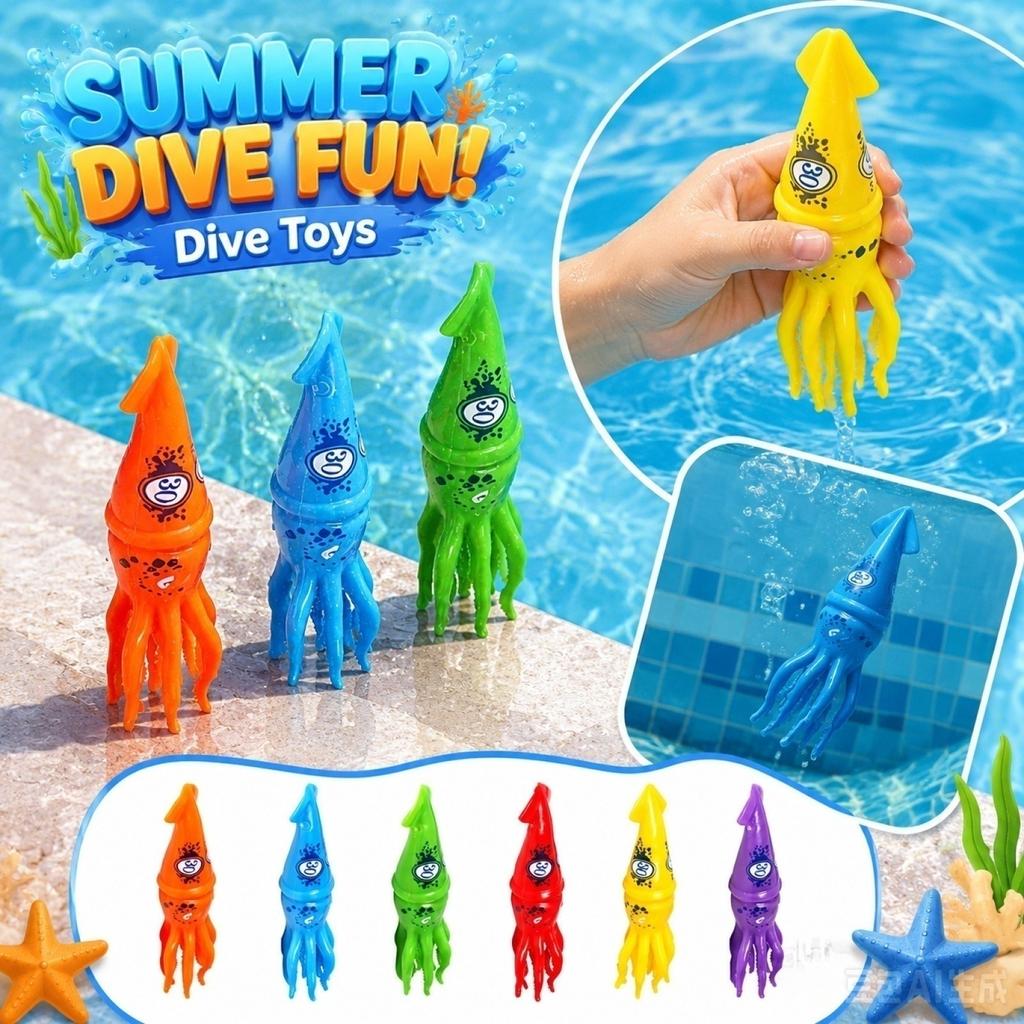 Set of 6 Squid Shaped Diving Toys for Swimming Pool Water Games Durable Plastic Material Floating and Sinking Design for Outdoor Water Activities