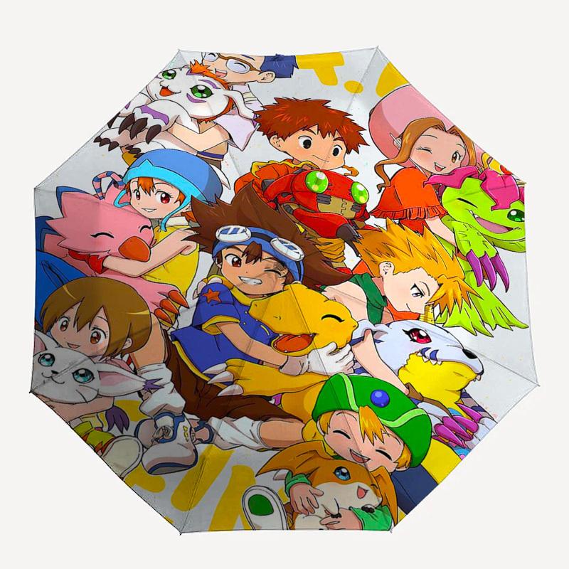 1pc Digimon Adventure Outdoor Umbrella - Automatic Opening/Closing - Portable 3-Fold Design - 8-Rib Iron Frame - Perfect Gift for Fans, Travelers, Dai