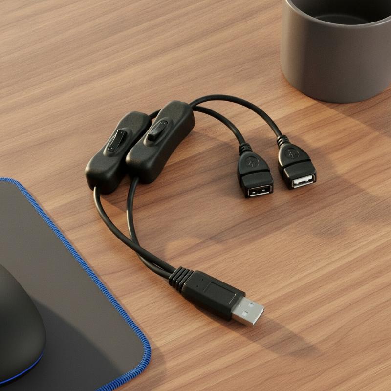 Usb Male To Dual Female Extension Cable With Independent Switch One To Two Usb Power Cord For Led Light Fan Device Power Supply
