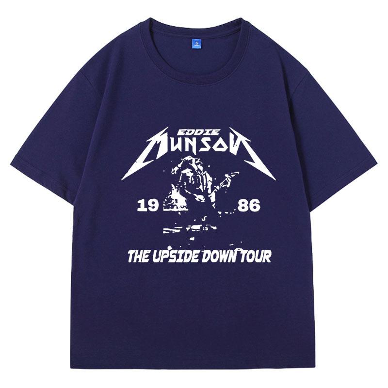 Washed Vintage Eddie Munson Print T Shirt Men Women Demogorgon Cannibal Flower Monster Oversized Cotton T-shirt Tops Clothing