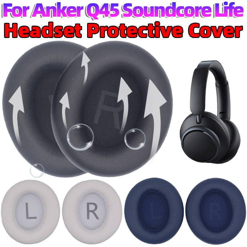 Headset Protective Cover Protein Leather Replacement Headphone Ear Cushion Soft Headset Ear Pads for Anker Q45 Soundcore Life