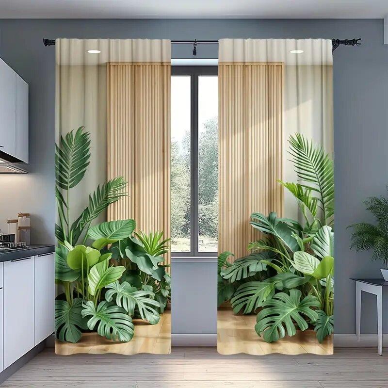 

Plant Polyester Hedge Printed Curtains Bedroom Living Room Kitchen Decoration Home Window Made Of Area Decor W100*H70(CM)-Hooks&1PCS