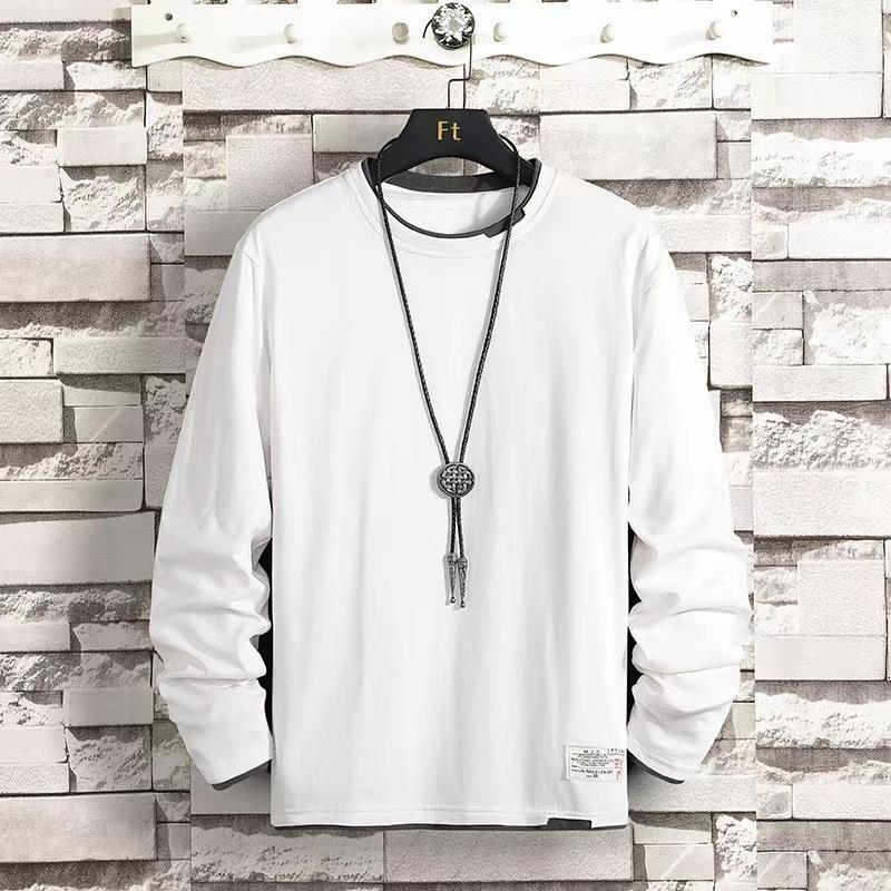 

Spring Autumn Round Neck Fake Two Pieces Cotton T-shirt Male Long Sleeve Casual Fashion Sweatshirt Men Tee Top M