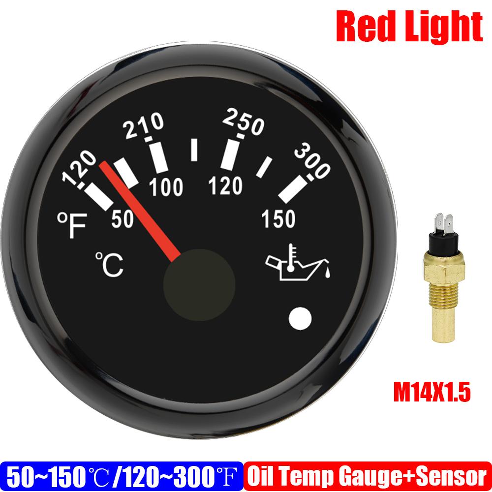 ZMFJH 50~150℃/120~300℉ 52mm Oil Temperature Gauge with Flashing Alarm Red Backlight Oil Temp Meter for Auto Car Marine 12V24V