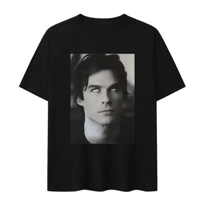 Damon Salvatore Ian Sommerhalder TV ShowPrinted Fabric Cotton T-shirt Summer New Style for Men and Women Comfortable and Casual