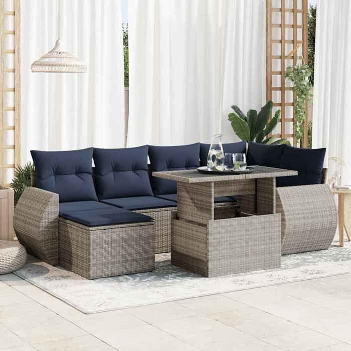 VidaXL Salon de jardin avec coussins 7 pcs gris résine tressée acacia 3326672