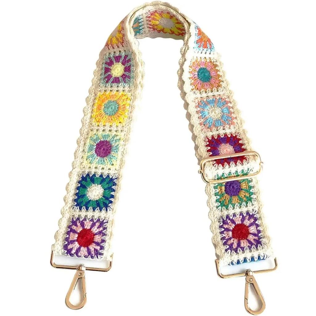 Hand DIY Embroidery Vintage Style Adjustable Shoulder Strap Colorful Crossbody Replacement Strap Handbags Purse Accessory Strap