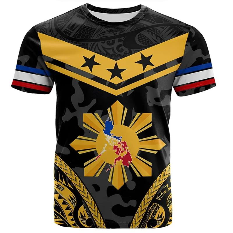 Philippines Flag Men s T-shirt 3D Printed Philippine National Emblem Tops Short Sleeve O-Neck Oversized Sportswear T Shirts XXS