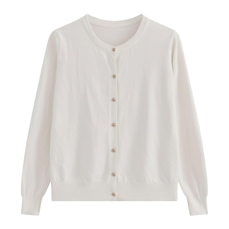 

[Ruixi] cardigan ladies long sleeve Plain color spring cardigan knit Washable Office work Thin Haori office simple Kirame Cooling measures Relaxing