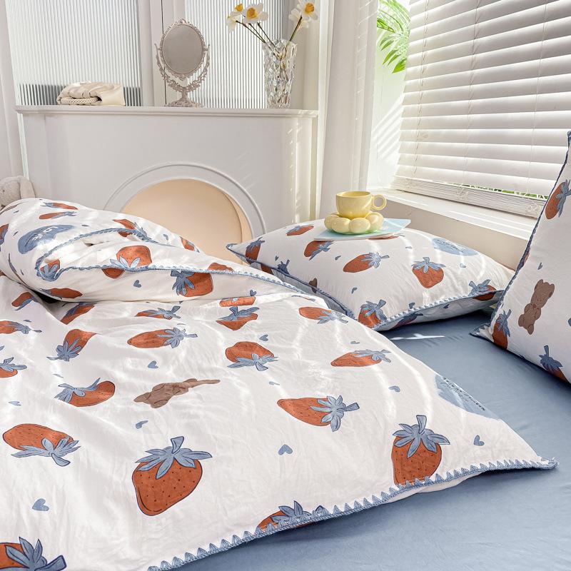 Kleines, frisches vierteiliges Set aus gewaschener Baumwolle vom Typ A für Mutter und Baby, dreiteiliges Set aus reiner Baumwolle, vierteiliges Set aus reiner Baumwolle, Bettlaken-Bettbezug