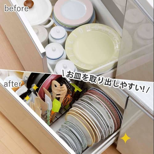 Shimomura Kihan Dish Stand, Stands Up Plates [Made in Japan], Extendable and Adjustable Size for Quick Access, Resin-Coated to Protect Dishes, Perfect