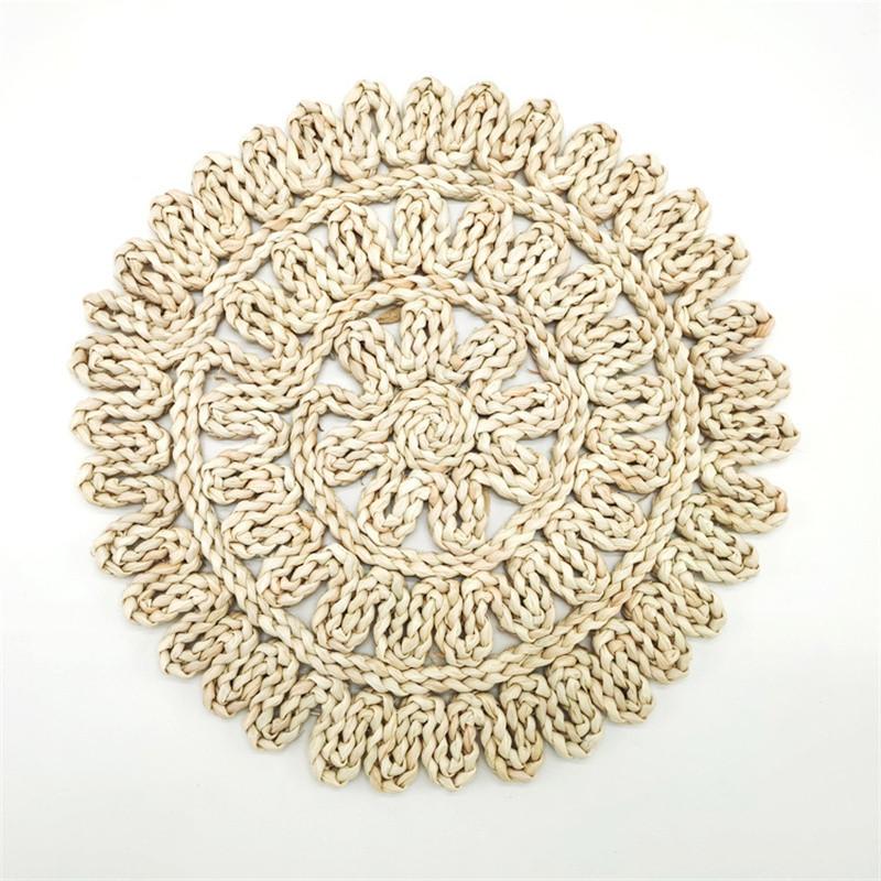 15" New Pastoral Style Grass Woven Flower Mats Hand Woven Corn Skin Meal Mats Home Thickened Insulation Pad Homestay Mat