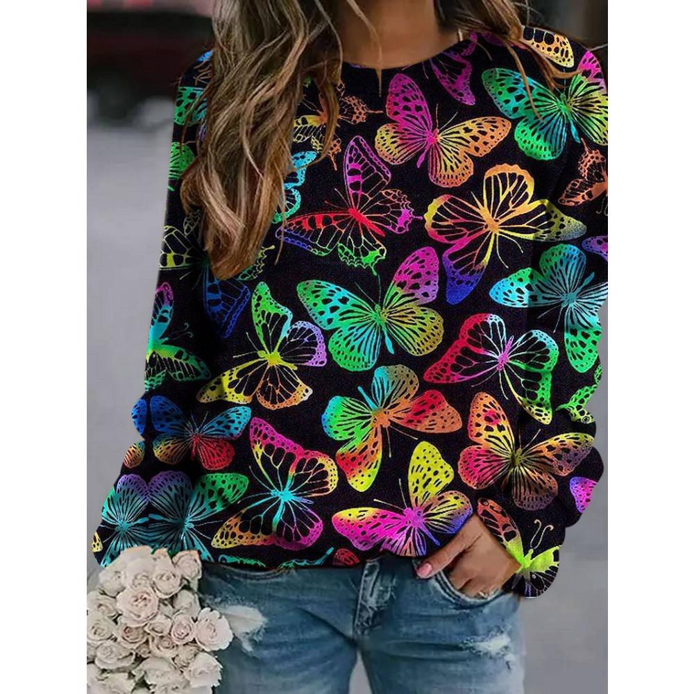 Hanorac la Modă Imprimeu Floral Fluture Femei Hanorace Streetwear Sweatshirts Trening Oversized Pulover Haine Harajuku pentru Fete