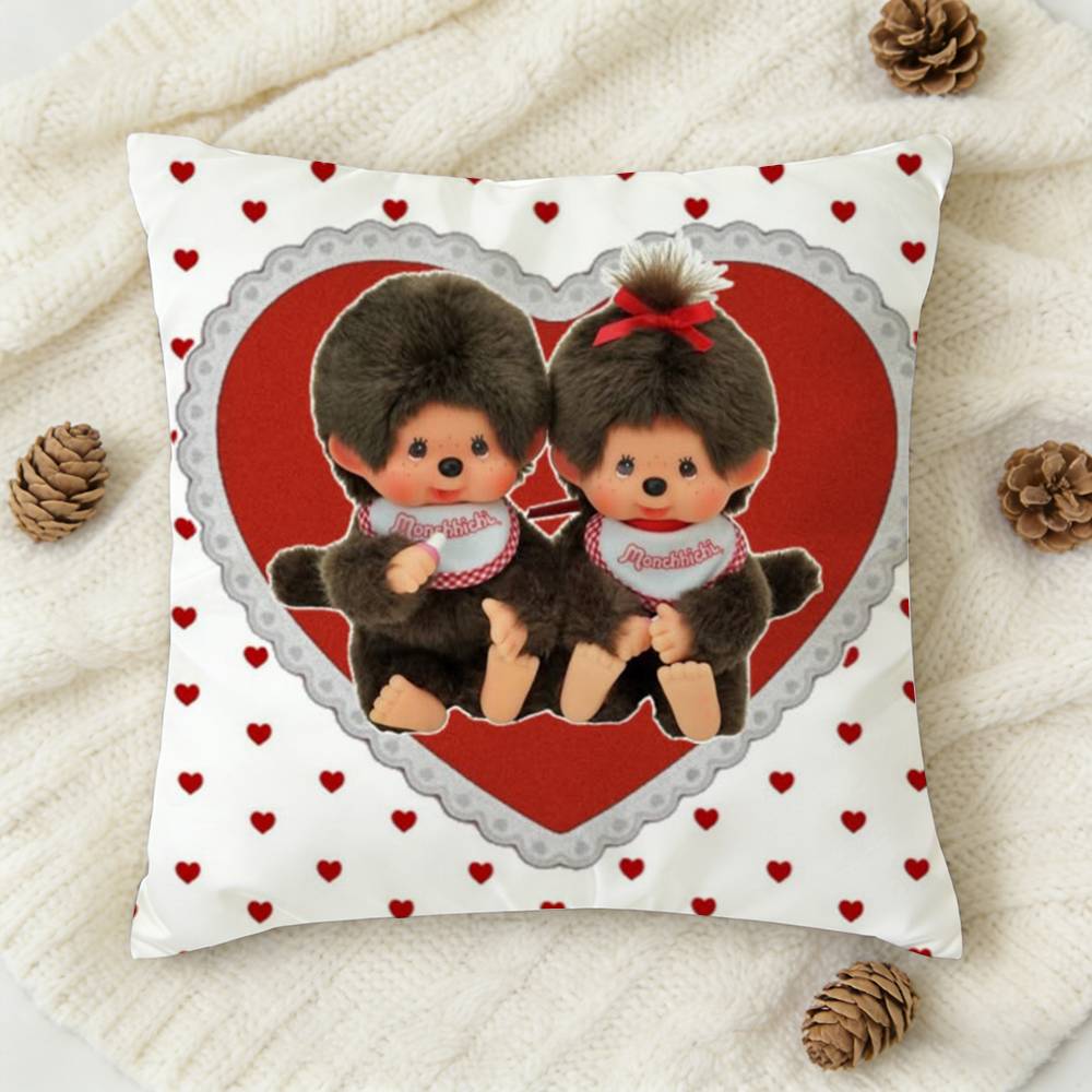 Cute MMonchhichi Doublesided Printed Square Decorative Cushion Cover for Sofa Living Room Home Decor