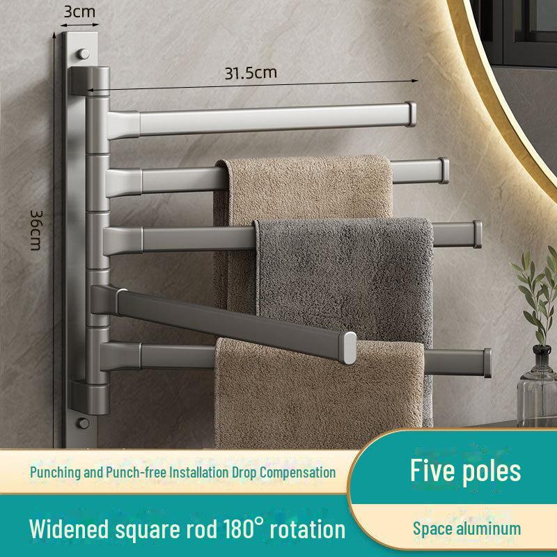 Rotating Punch-Free Wall-Mounted Multi-Rod Towel Rack for Bathroom Corner.