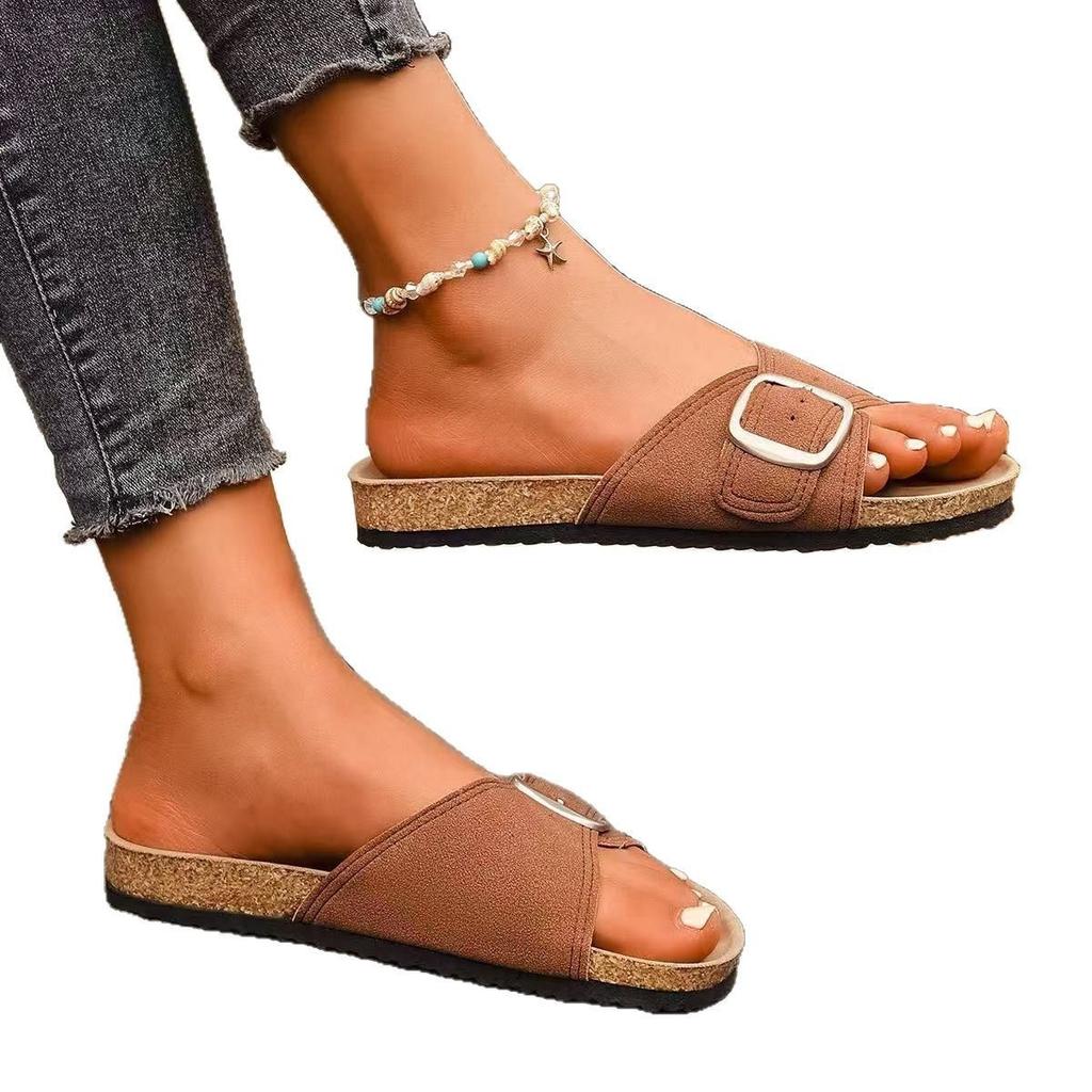 European and American fashion belt buckle open-toed cool slippers women's foreign trade thick-soled muffin slippers women's shoes large size Xia Xin