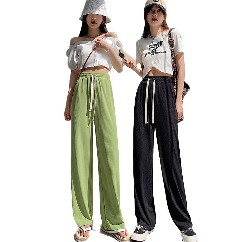 Langsha Women's High-Waist Ice Silk Wide-Leg Pants