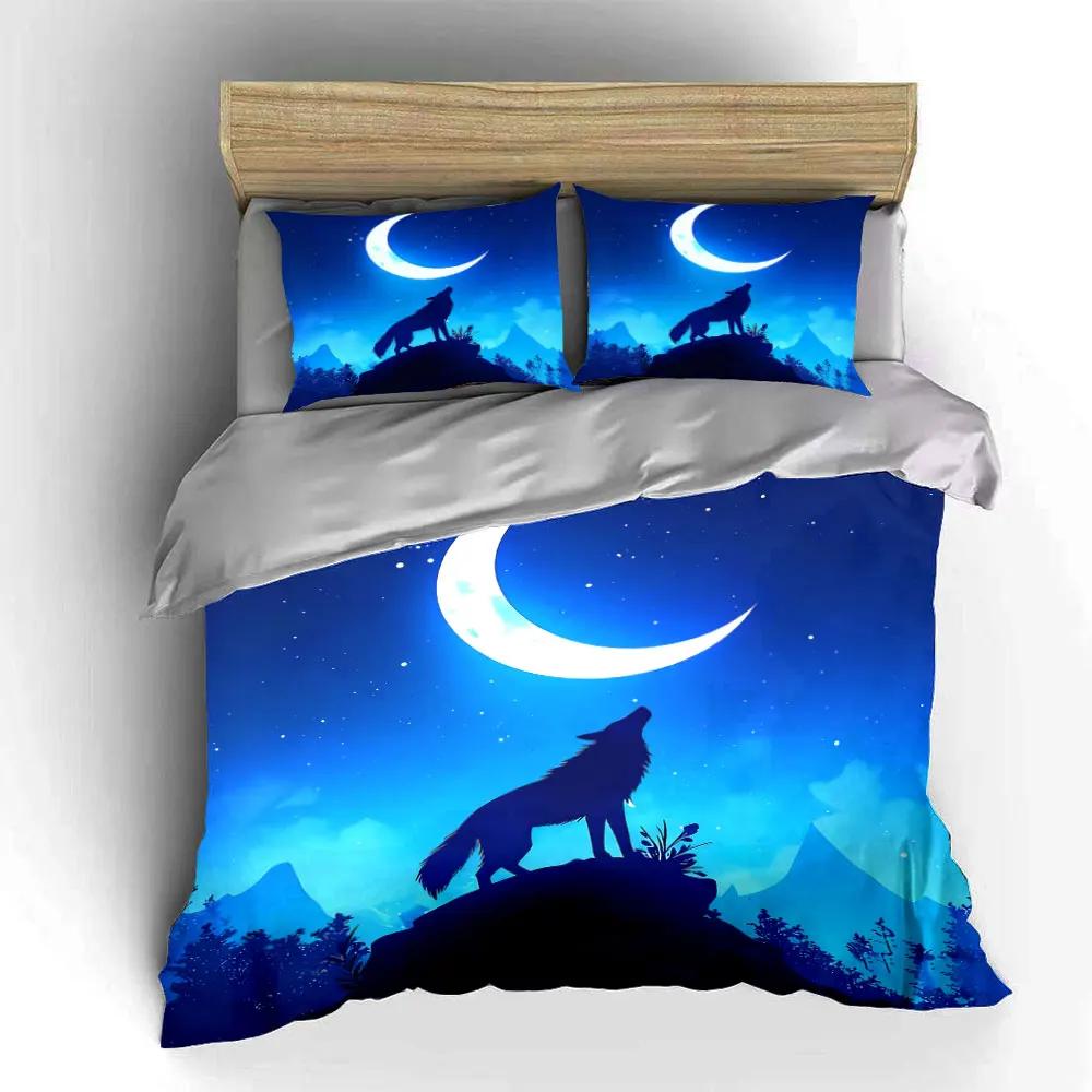 Moonlit Wolf Themed Decor Set Soft Comfortable Duvet Cover Bedding Set Included 1*Duvet Cover & 2*Pillowcases Gift