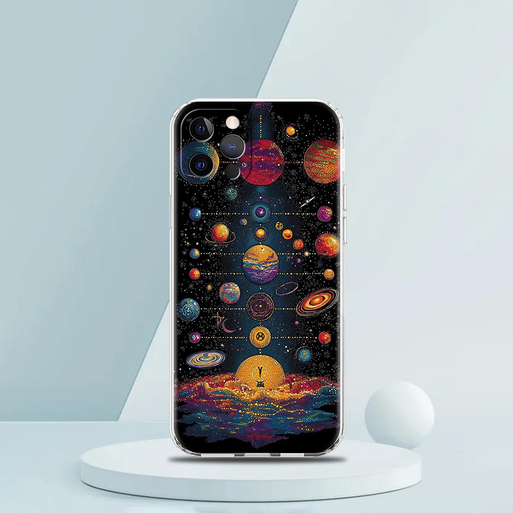 Soft TPU Transparent Phone Case Cover for iPhone 16 15 14 13 12 11 Pro Max XR 8 7 Plus Shockproof Shell Sun Moon Stars Pattern