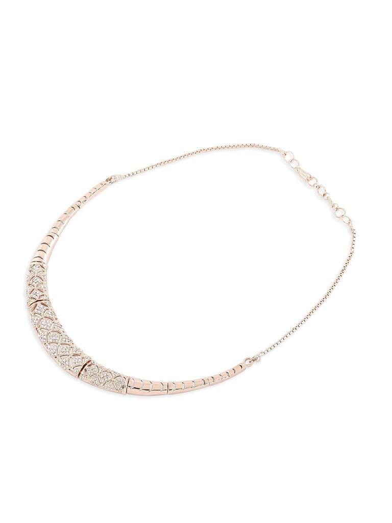Rose Gold Cubic Zirconia Party Bling Necklace & Earring Set For Women-ZPFK15274