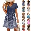 Modisches Damenkleid mit Print, V-Ausschnitt, kurzärmelig, locker, lässig, für den Strandurlaub