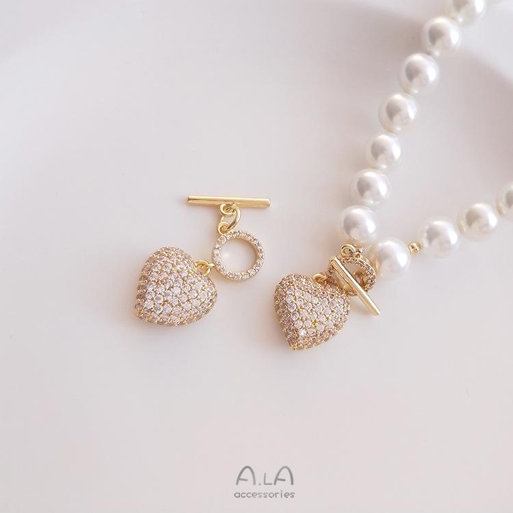 14K Gold-Filled Ribbon Pendant: Peach Heart & Star with Micro-Paved Zirconia OT Buckle DIY Bracelet & Necklace Clasp