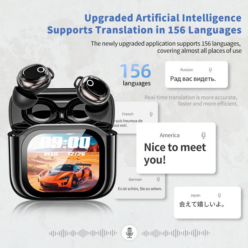 In-Ear Stereo Sound Bluetooth Earphones with Touch Control Color Screen Charging Case Portable Wireless Headsets AI Intelligent Translation