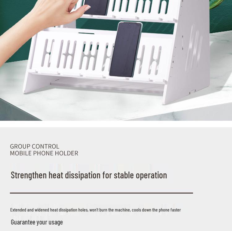 Multi-Device Mobile Phone Stand with Heat Dissipation and Charging Slots for Desktop or Office Use