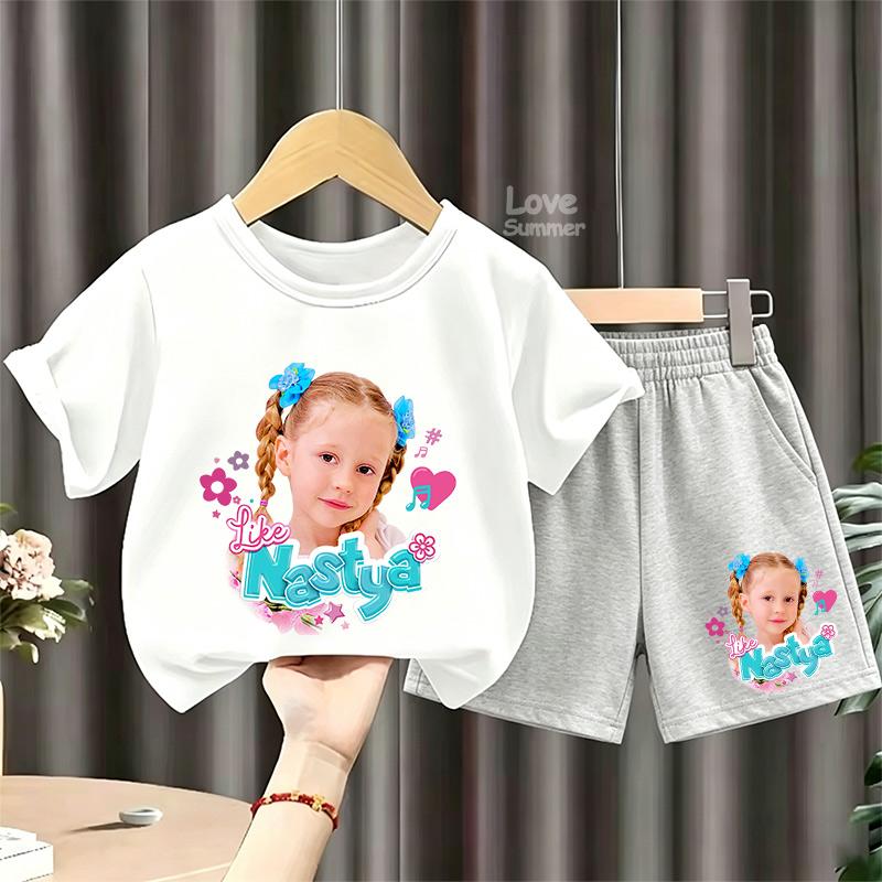 Schönes Like Nastya T-Shirt für Kinder, Sommer-Kurzarm-T-Shirt und Shorts, 2-teiliges Set, Kleinkind-Mädchen-Outfits, Kinder Freizeit-Sportanzug