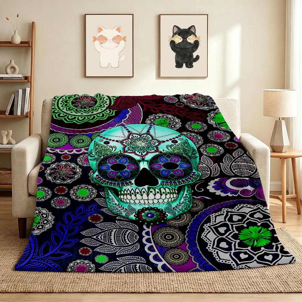 Sugar Skull Flannel Blanket Throw Blanket Soft Warm Sofa Bed Camping Car home Decor Unique Christmas Gift C930134