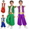 Set 2 Piese Vestă Basm Arabesc Băieți Paiete Metalic Guler Înalt Umeri Pad Pantaloni Largi Talie Înaltă