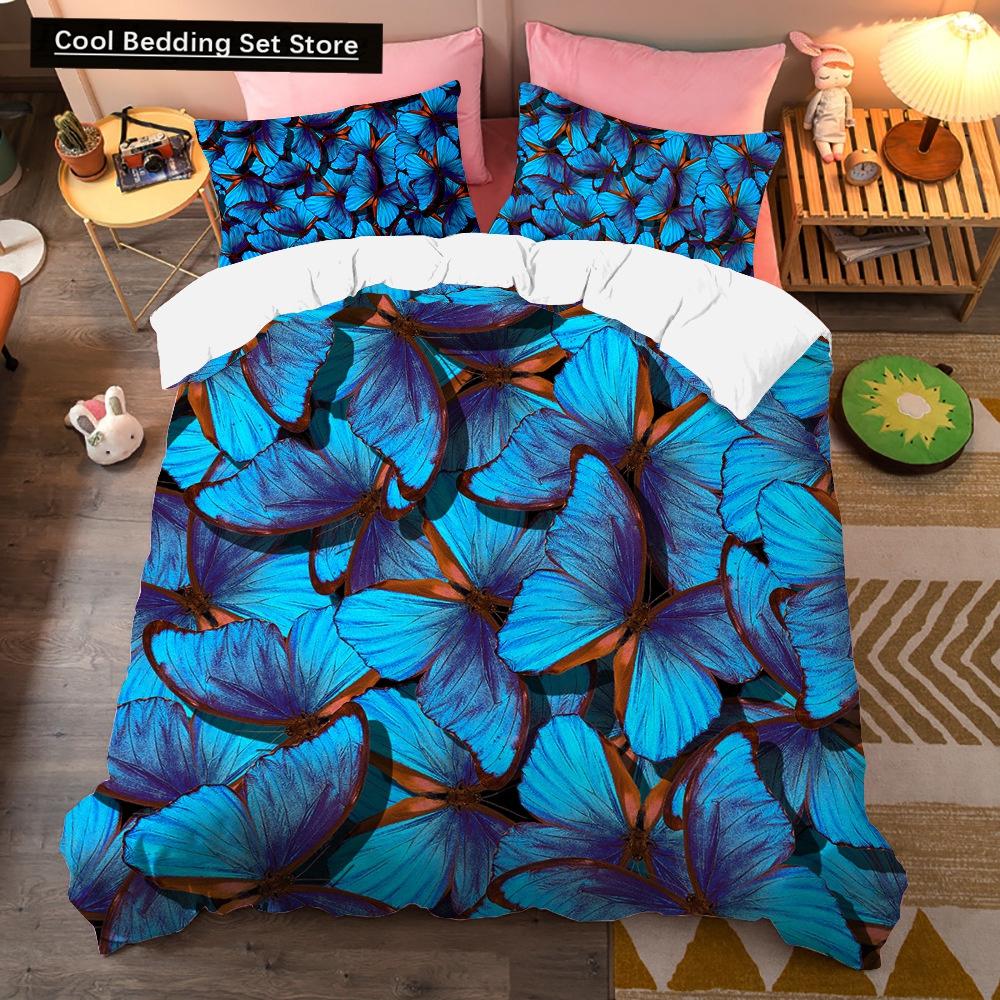 Colorful Beautiful Butterfly Bedding Set Flying Animal Duvet Cover Set Pillowcase Soft Polyester Comforter Set for Women Girls