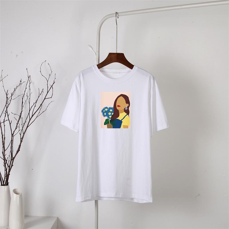 Hirsionsan Nueva Camiseta con Gráfico de Personaje Harajuku para Mujer 100% Algodón Manga Corta Camiseta Verano Suave Oversize Jersey Top