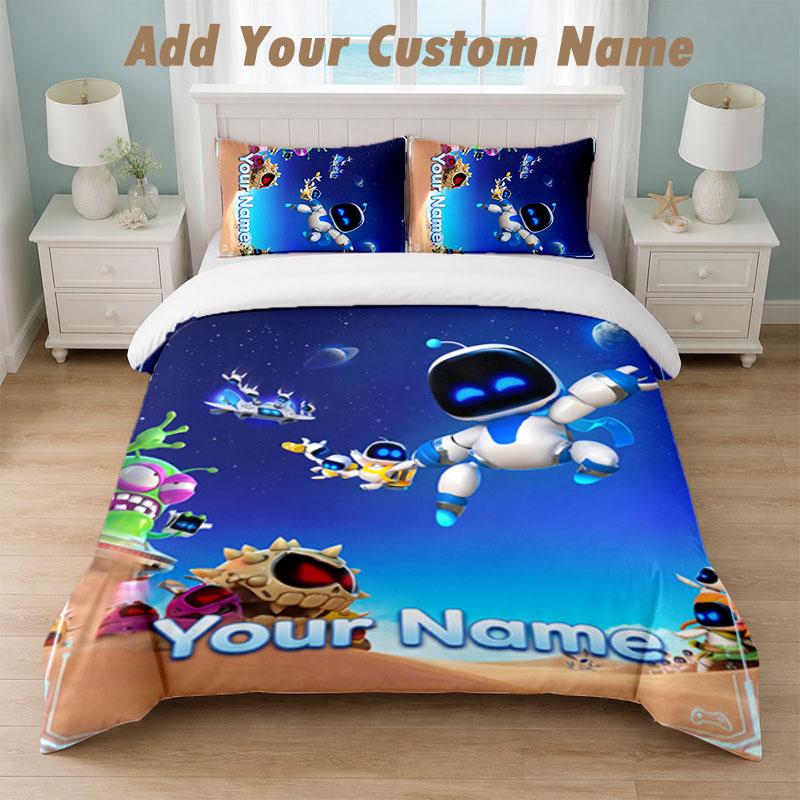 Bedding Set 1 Duvet Cover 2 Pillowcases Astro Bot Print Soft Bed Linen Bedroom Decor