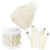 3pcs Soft Solid Color Hat Scarf Gloves Set Cute Pompom Thickened Knitted Hat with Velvet Keep Warm Beanie Hat Kids