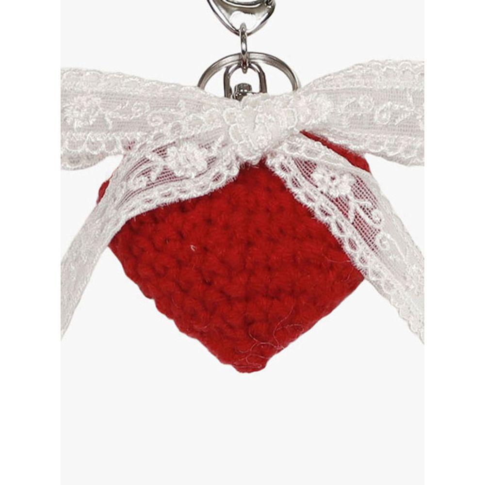 PinK PinEAPPLE CROCHET HEART RIBBON keyring_RED