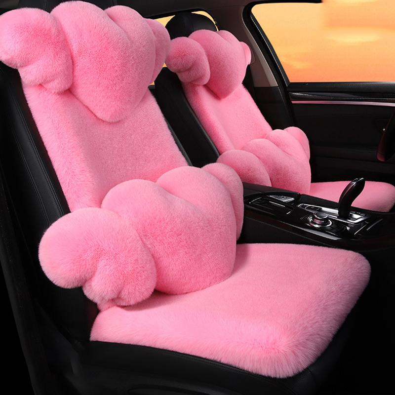 New Winter Car Plush Seat Cushion Heart Shaped Head Pillow Neck Pillow Waist Support Cushion Thickened Warm Universal Seat Cover