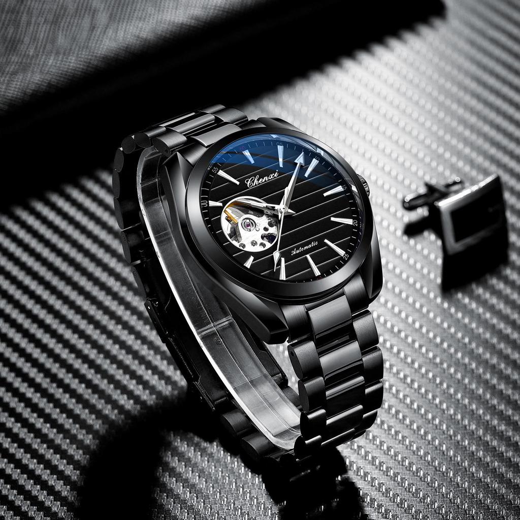 CHENXI Men's Luminous Waterproof Skeleton Automatic Mechanical Watch with Steel Band
