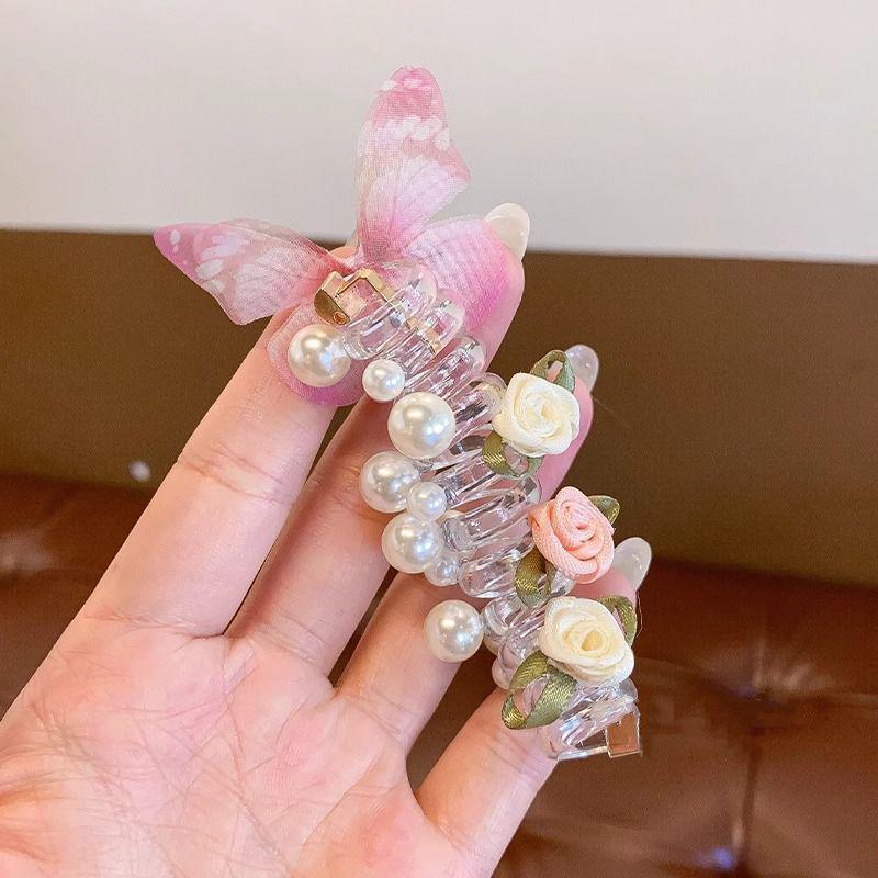 Sweet Butterfly Rose Hair Tie for Girls - Telephone Cord Design