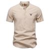 Gant 2025 Summer New Embroidered Business Casual Shirt Men's Short Sleeved Cotton Linen Shirt Stand Collar Cotton Shirt