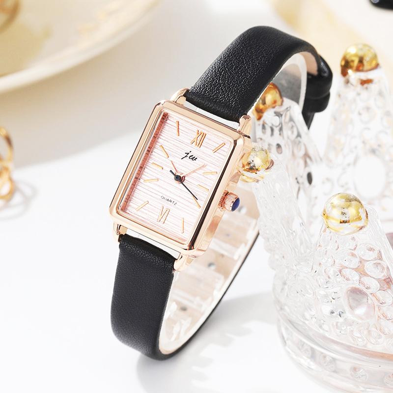Ladies Glitter Small Square Watch Student Simple Belt Waterproof Quartz Watch Rose Gold Calendar Student Watch