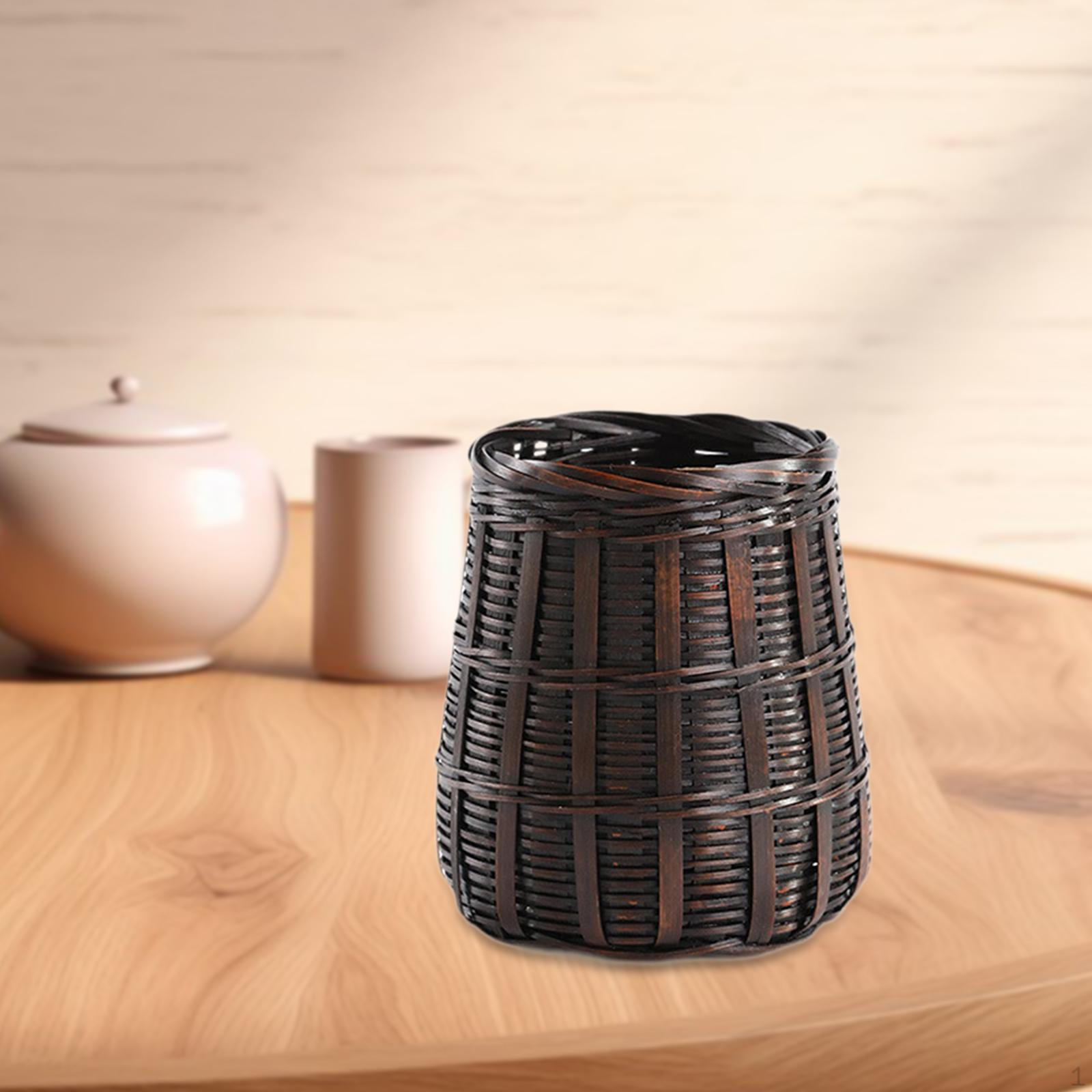 

Плетеная вручную корзина для хранения, плетеная из бамбука, стильный органайзер для стола, подставка для карандашей, для палочек для еды