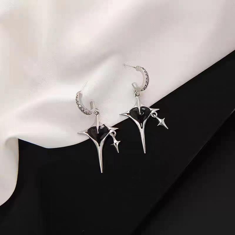 New Design Metal Cross Star Earrings Sweet Cool Black Zircon Heart Earrings for Women Young Girl Trend Personality Jewelry